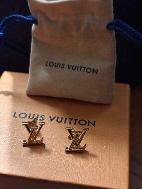 Louis Vuitton Gold LV Logo Stud Earrings